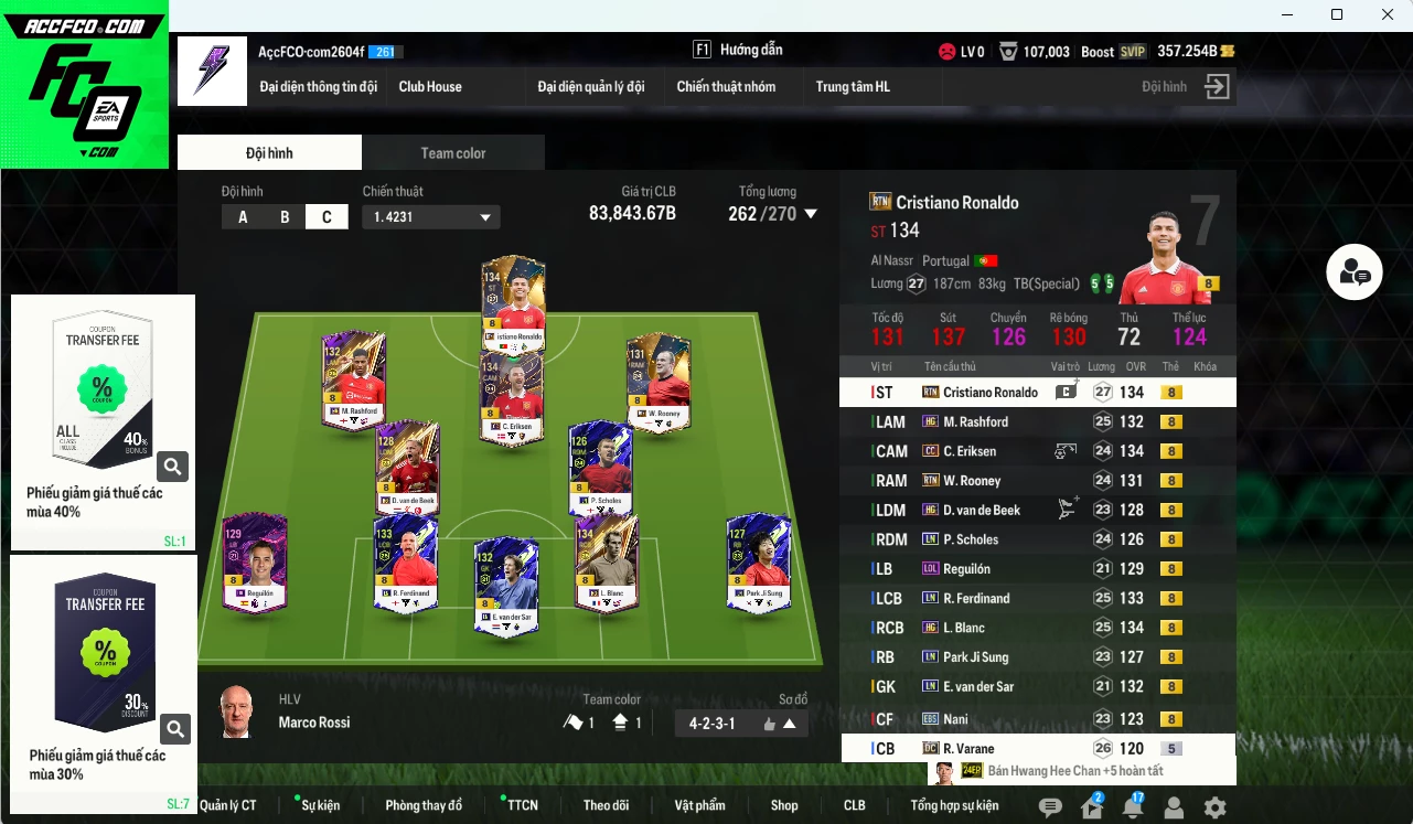 [ACC Rẻ🔥] Man Utd. 83.840b có CR7 RTN, Rashford HG, Ferdinand LN, Blanc HG, Eriksen CC, Scholes LN, VDS LN, Beek HG, Nani EBS, Park LN, Rooney RTN, Reguilon LOL
